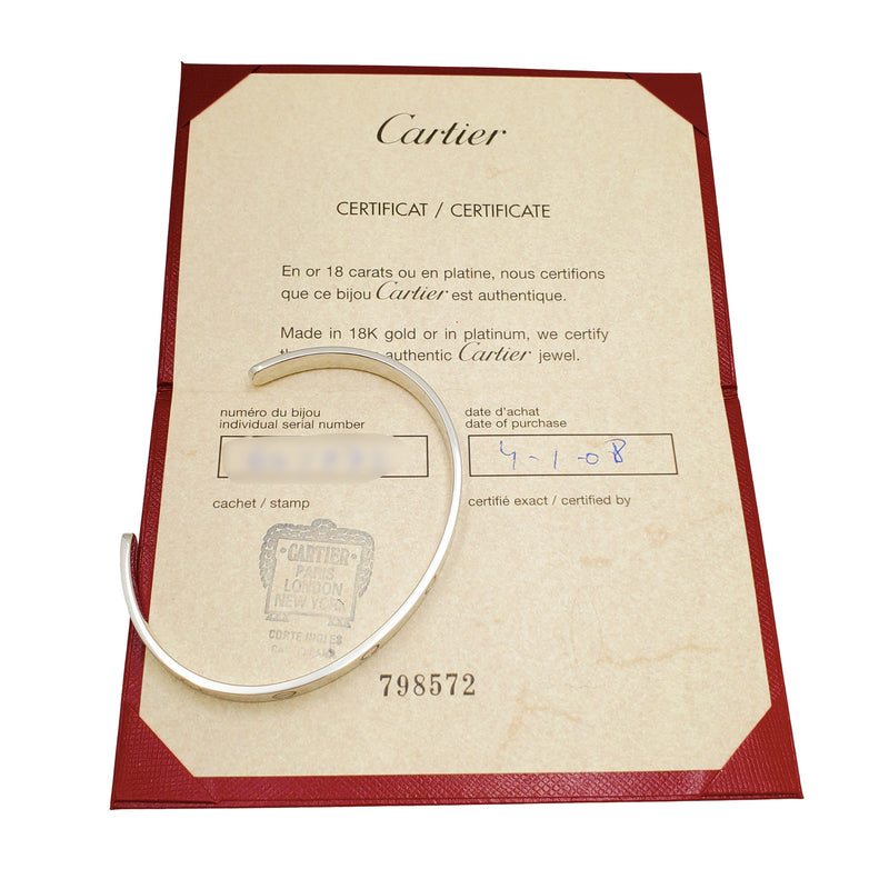 Cartier Love White Gold Open Cuff Bracelet