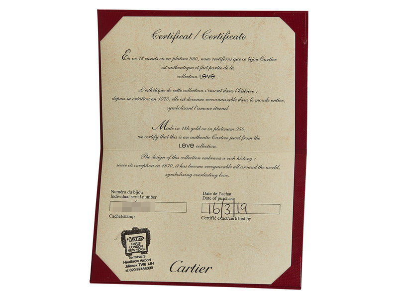 A Cartier Love Bangle Bracelet, Small Model Single-Screw Closure