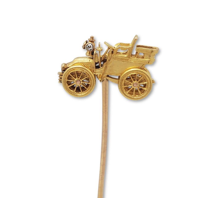 18 Karat Yellow Gold Articulated Car Stick Pin