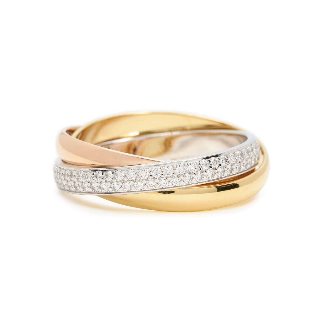 Cartier 18 Karat White Gold Channel Set Diamond Trinity Rolling Ring For  Sale at 1stDibs