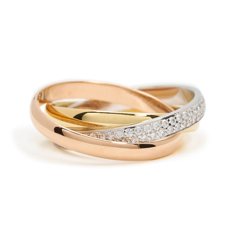 Cartier Trinity Tri-Color Gold and Diamond Rolling Ring