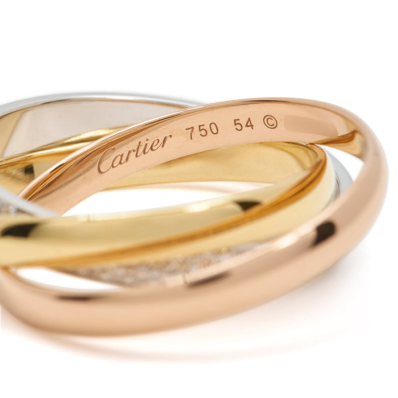 Cartier Trinity Tri-Color Gold and Diamond Rolling Ring