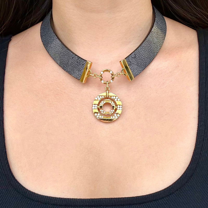 Bvlgari 'Astrale' Galuchat Leather Diamond Necklace