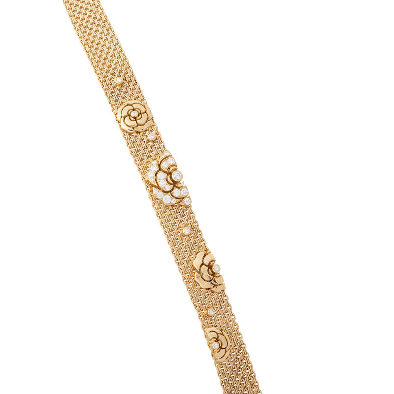 Chanel Gold and Diamond Camellia Multi Strand Flapper Necklace