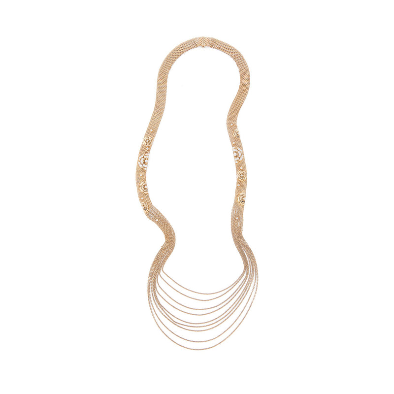 Chanel Gold and Diamond Camellia Multi Strand Flapper Necklace