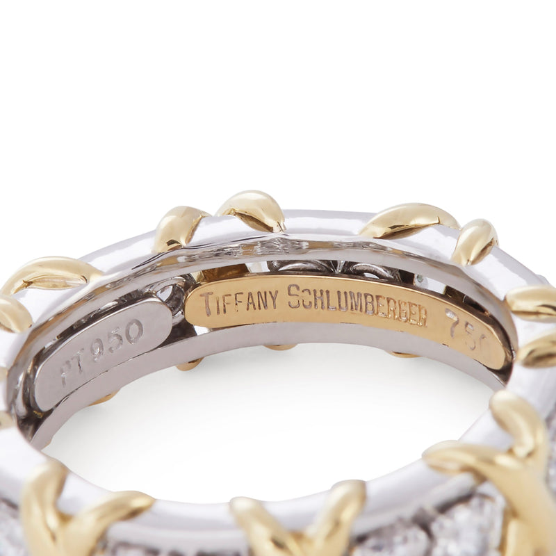 TIFFANY 18K Yellow Gold Platinum Diamond Schlumberger Sixteen Stone Ring 51  5.75 386071 | FASHIONPHILE