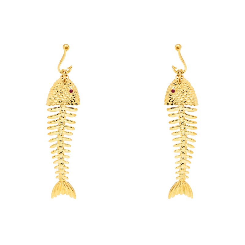 Tiffany & Co. Yellow Gold and Ruby Fishbone Earrings