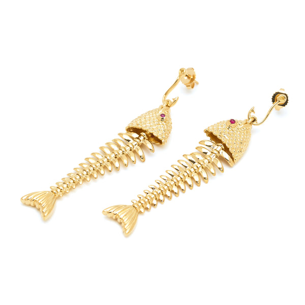Tiffany & Co. Yellow Gold and Ruby Fishbone Earrings
