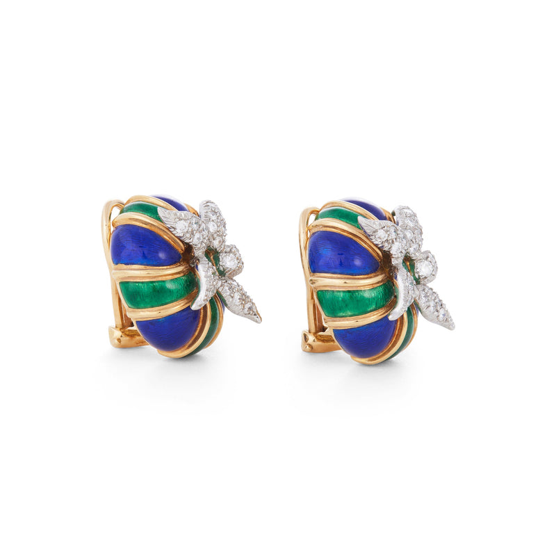 Jean Schlumberger for Tiffany & Co. Enamel and Diamond Ear Clips