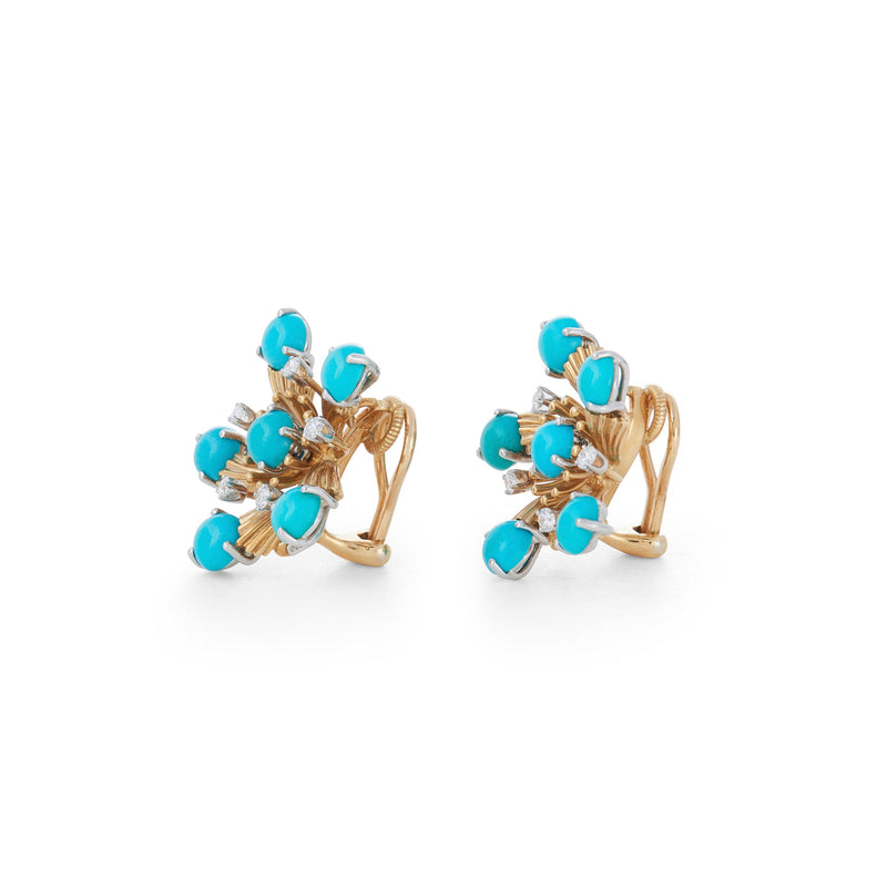 Jean Schlumberger for Tiffany & Co. 'Snowflake' Turquoise and Diamond Ear Clips