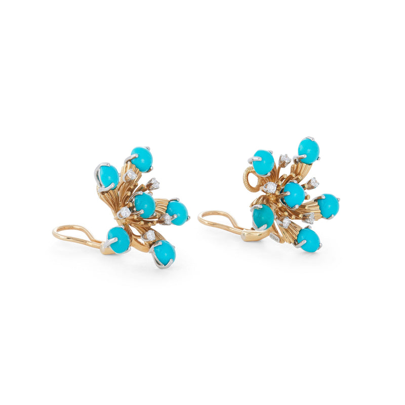 Jean Schlumberger for Tiffany & Co. 'Snowflake' Turquoise and Diamond Ear Clips