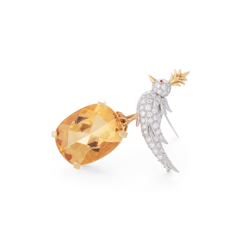 Jean Schlumberger for Tiffany & Co. 'Bird on a Rock' Citrine and Diamond Brooch