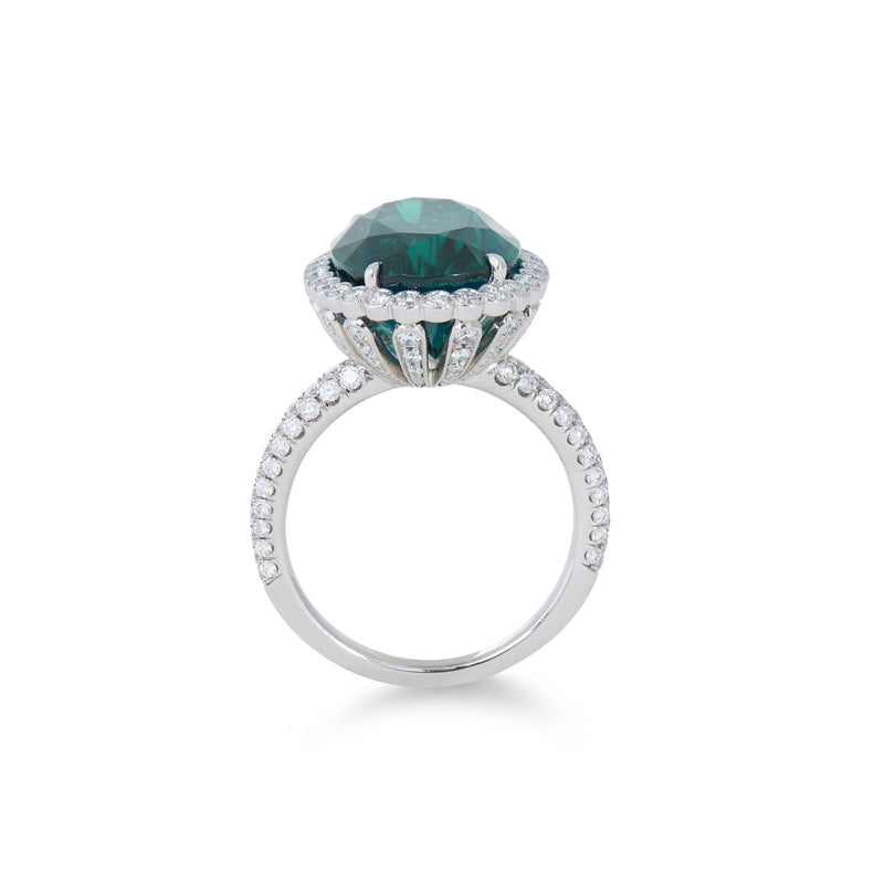 Ring in platinum with a green cuprian elbaite tourmaline, over 3 carats and  diamonds. - Tiffany