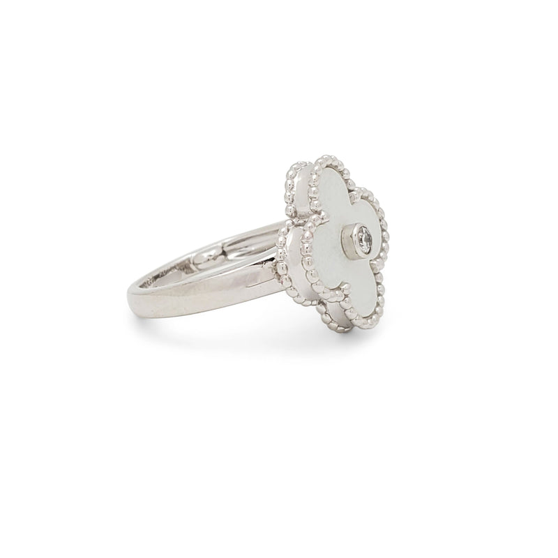 Van Cleef & Arpels 'Vintage Alhambra' White Gold Mother-of-Pearl and Diamond Ring